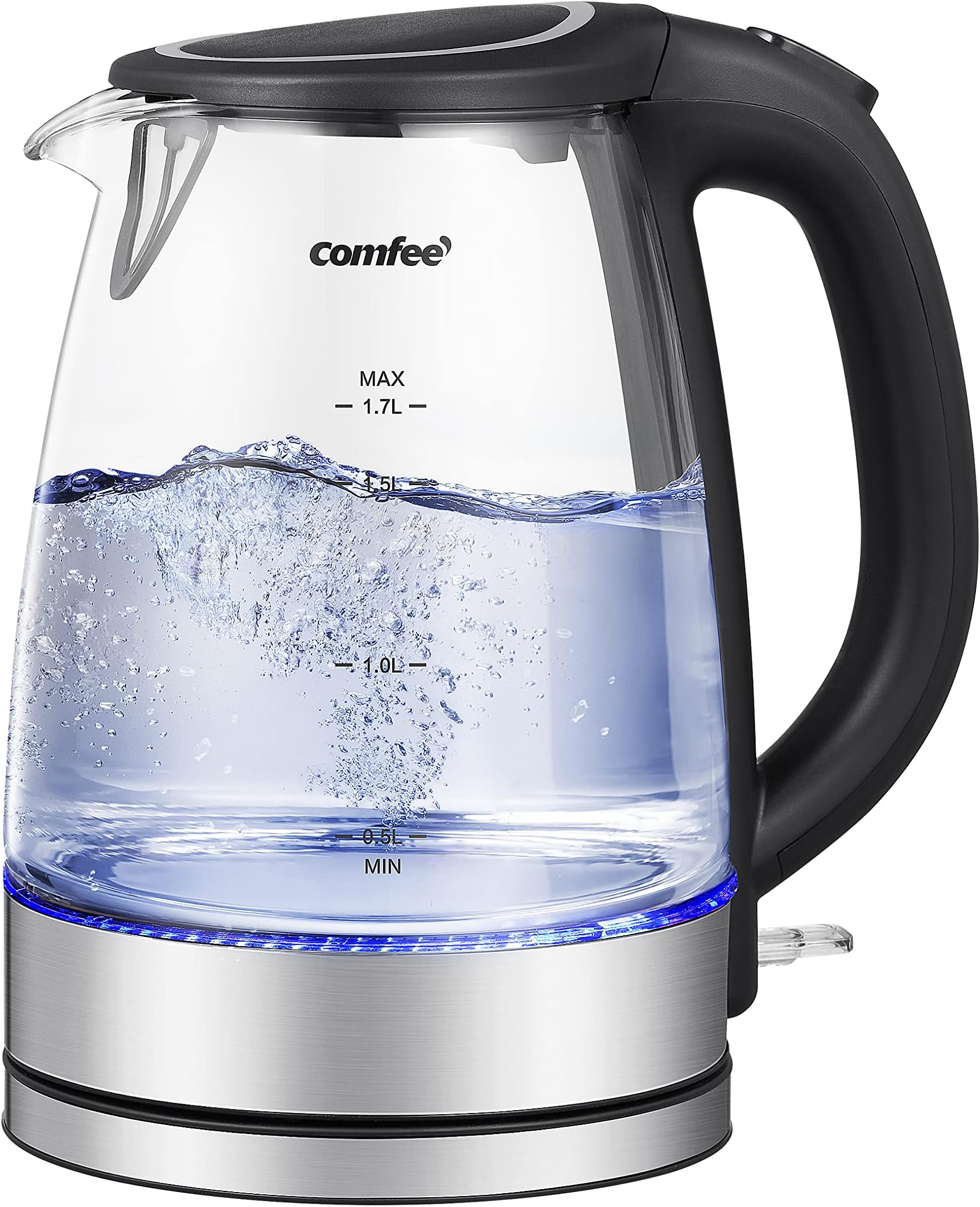 COMFEE' Stainless Steel Electric Kettle, Hot Water Tea Kettle 2200W 1.7L Capacity, Fast Boil with LED Light, Auto Shut-Off and Boil-Dry Protection (Black)