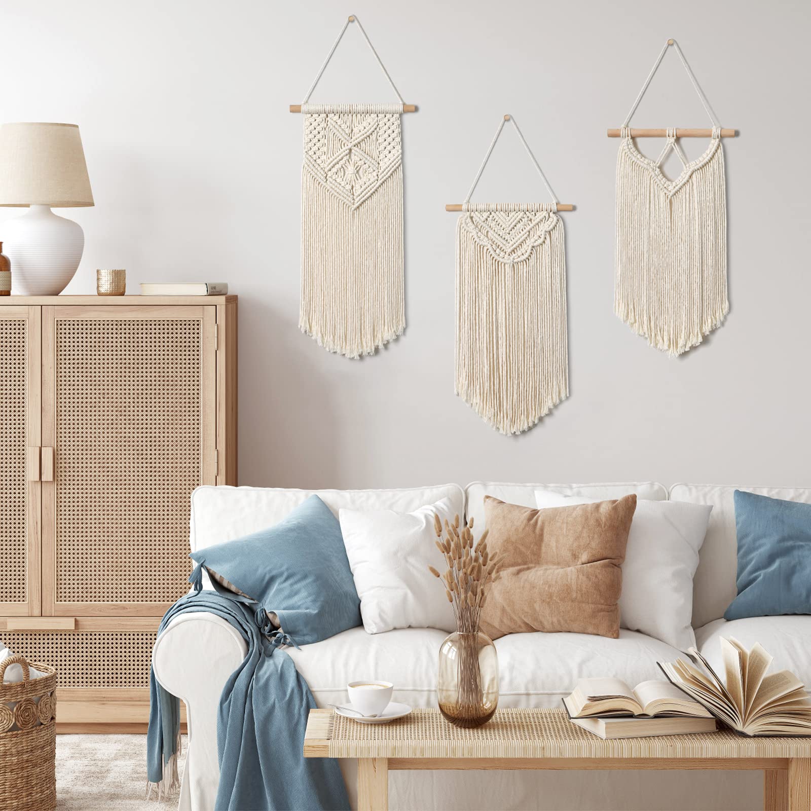 LOMOHOO 3 piccoli arazzi in macramè da appendere alla parete, decorazione artistica da parete, ideale per decorazioni per la casa boho, appartamento, camera dei bambini, decorazioni per feste