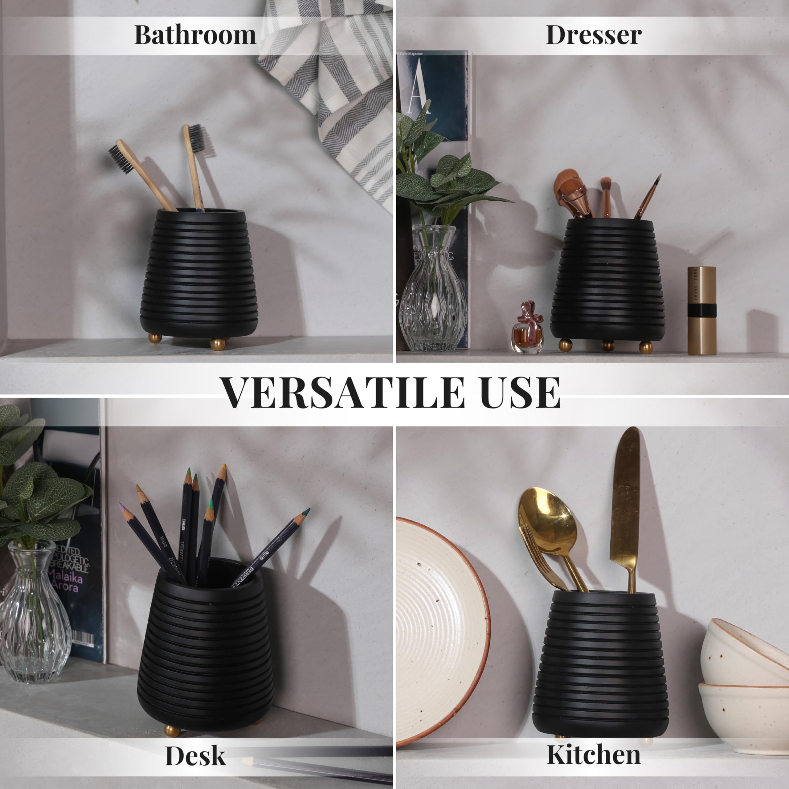 Folkulture Soporte para Cepillo de Dientes para baño, Organizador de Madera Negra de 4 x 3 y encimera de Almacenamiento, Soporte para Cepillado de Dientes