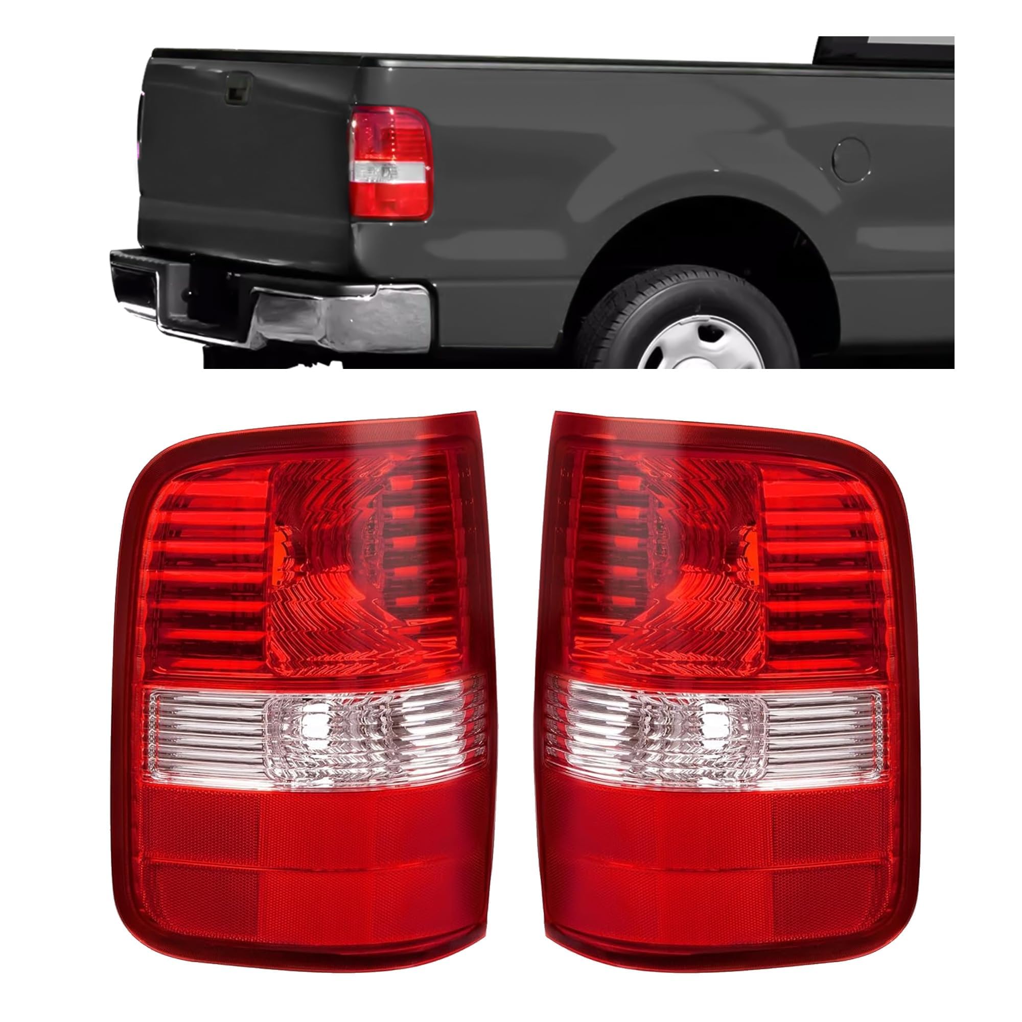 HECASA Pair Tail Light Compatible with 2004 2005 2006 2007 2008 Ford F-150 Styleside, Rear Taillights Tail Brake Lamp, Driver&Passenger Side, Red