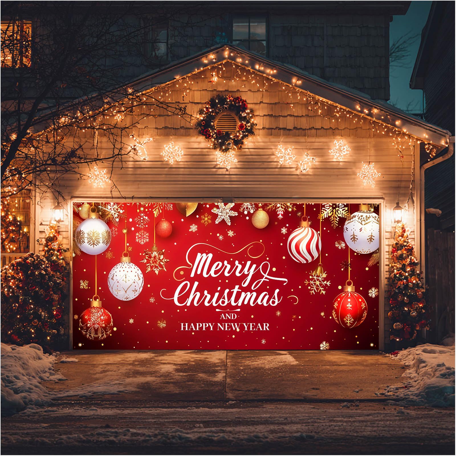 Bâche de Noël pour porte de garage 4x1,8m : solution simple pour décorer votre façade - 8