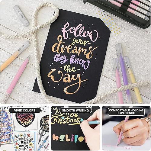 Miniatura 4 de Bolígrafos de gel acrílico 3D de 24 colores y cuaderno de bocetos de papel negro para dibujo, bolígrafo de tinta acrílica de punta fina de 0.039 in,