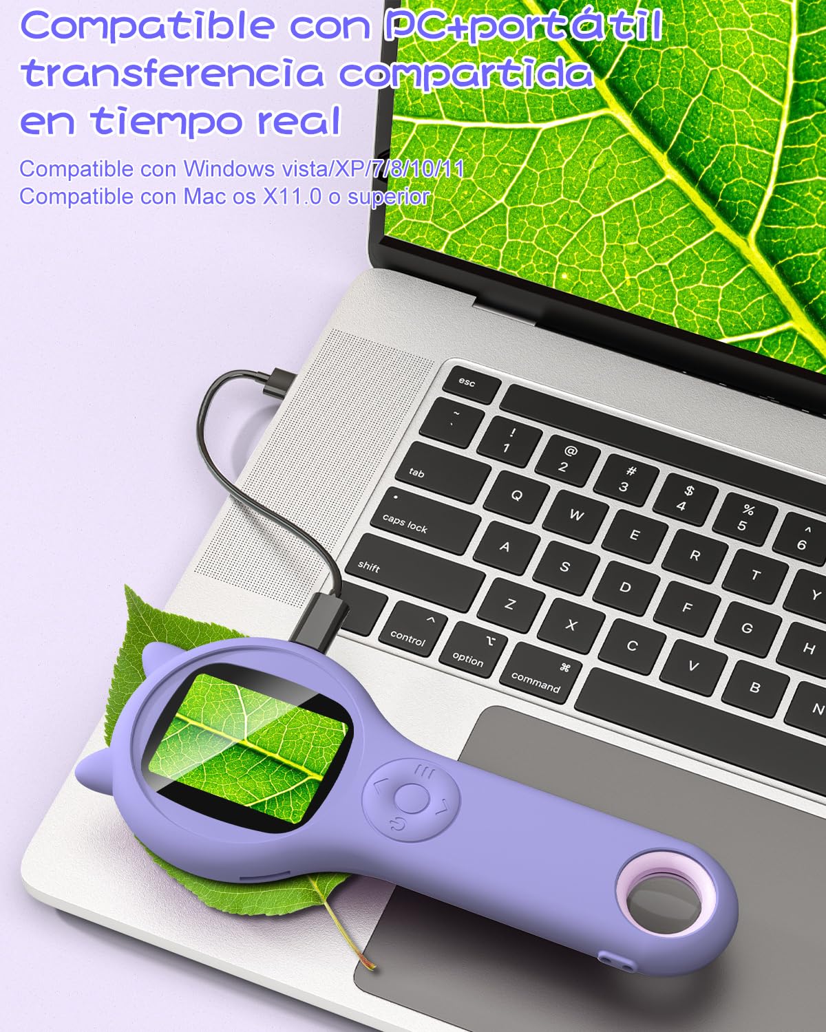 Microscopio para niños, Vankarr microscopio de Mano 500X con Pantalla IPS 2,0", Juguete Educativo de Bolsillo para el Mundo microscópico, para Ciencia, cumpleaños y Navidad, Morado