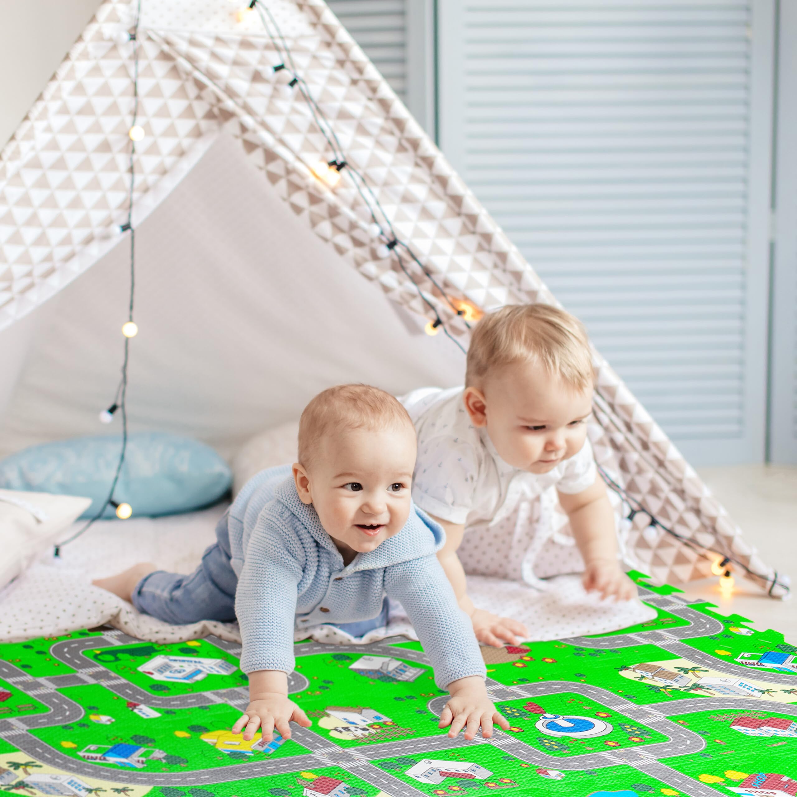 Relaxdays Tappeto Gioco Bambini Puzzle 18 Tasselli Design Strade 178,5 x 90 cm Multicolore