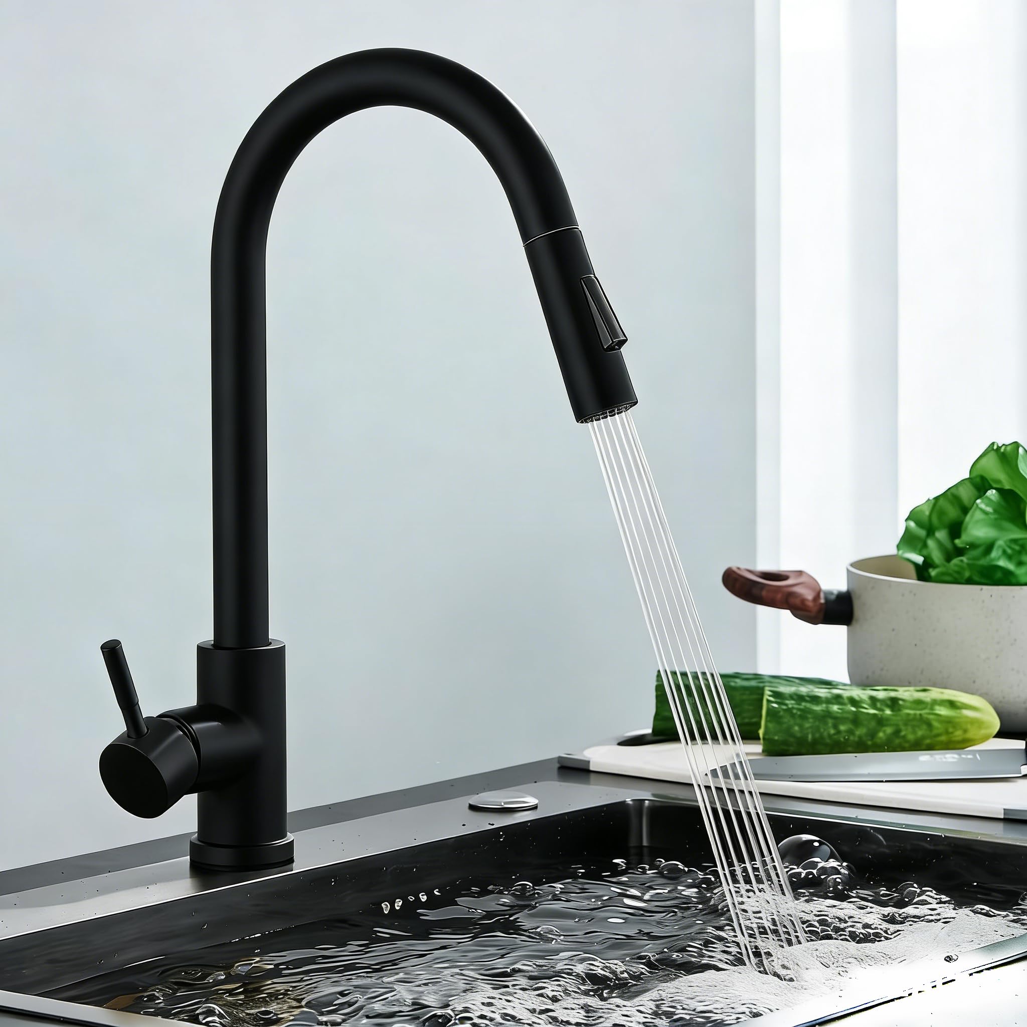 Grifo de Cocina Extraíble con Sensor Táctil, Acero Inoxidable, 3 Modos de Rociado, Giratorio 360°, Monomando, Moderno