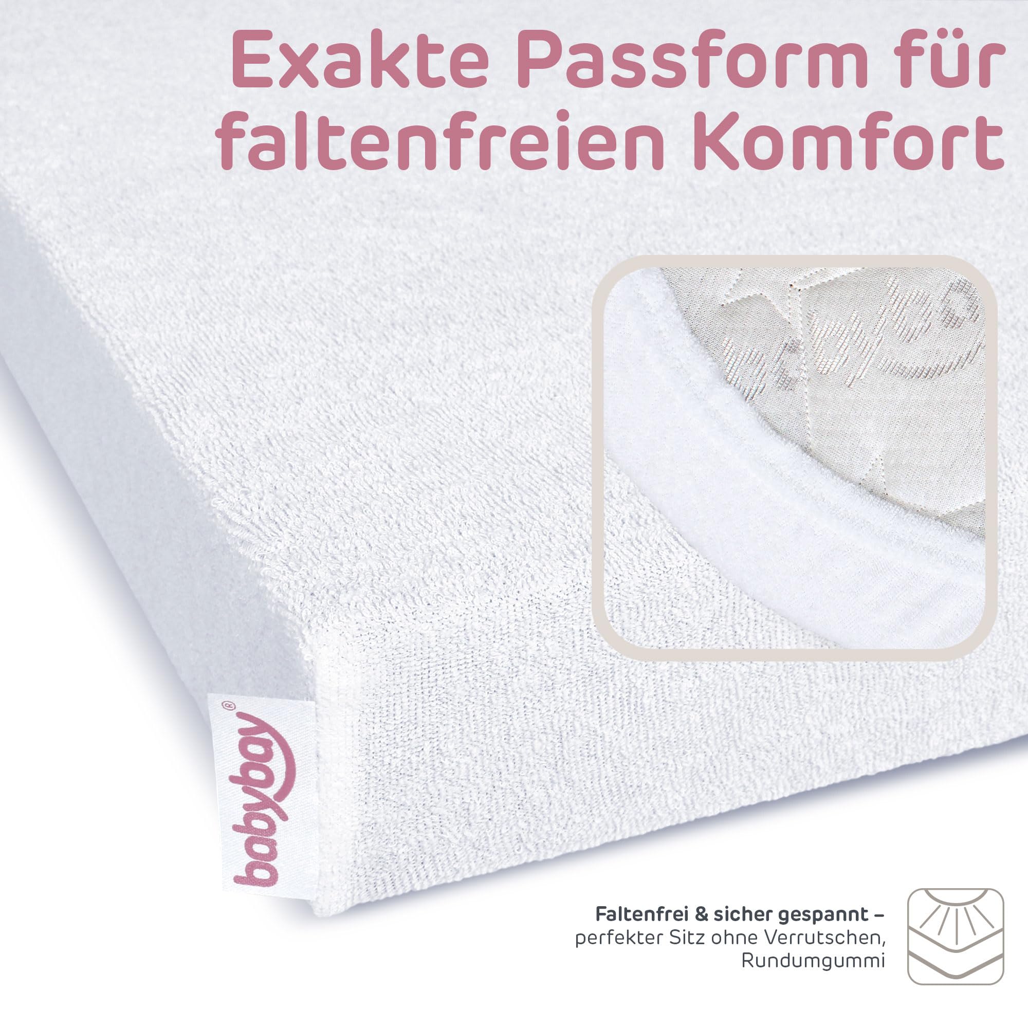 babybay Prześcieradło z gumką frotte z membraną, pasuje do modeli Maxi, Midi, Boxspring, Comfort i Comfort Plus, białe, 89 x 50 cm (pojedyncze opakowanie)