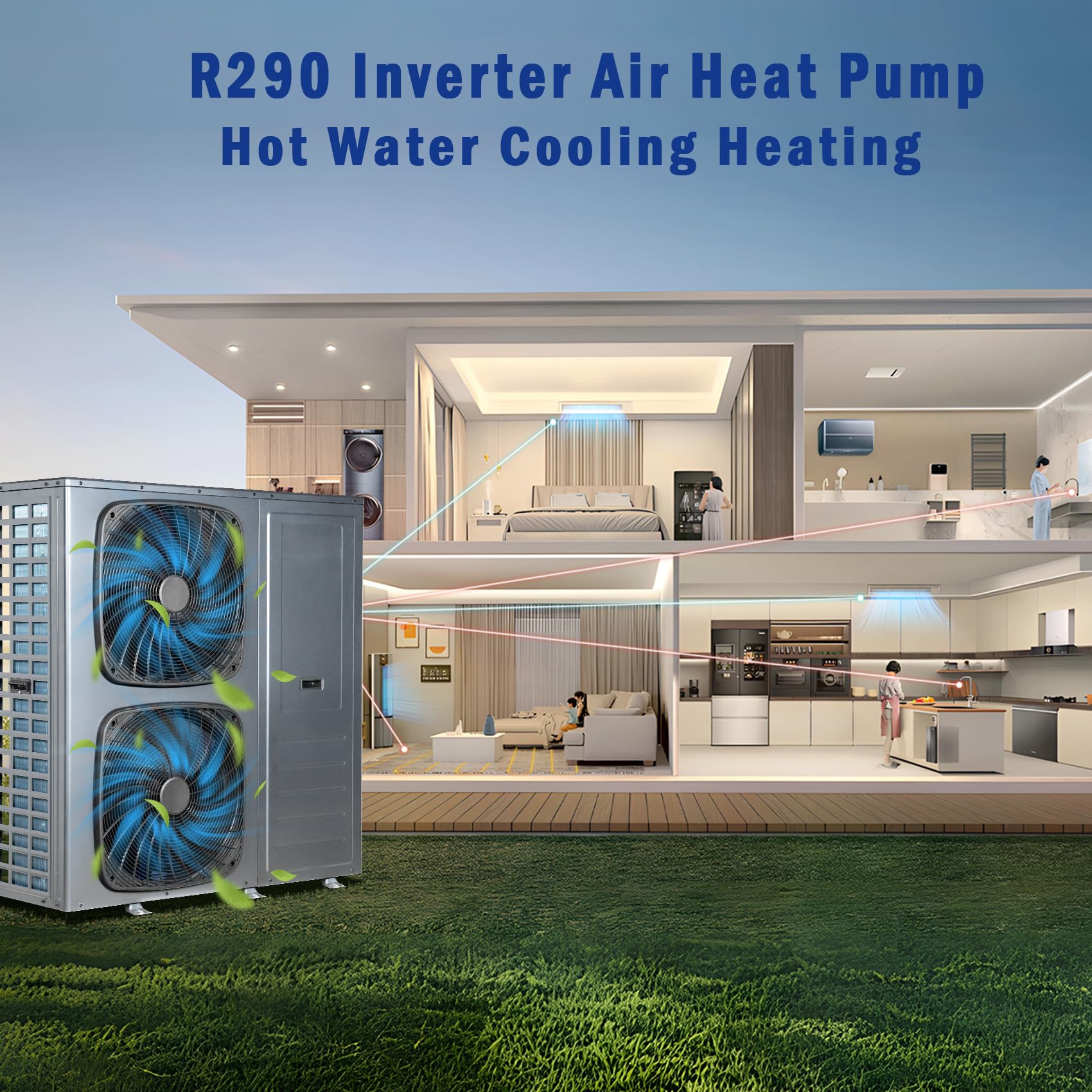 Smad Pompa di Calore 16kW, R290 A+++, COP 5.11, Acqua Calda, Raffreddamento, Riscaldamento, Monoblocco, Sistemi Wifi, Antigelo, Modalità Silenziosa, Riscaldamento Elettrico