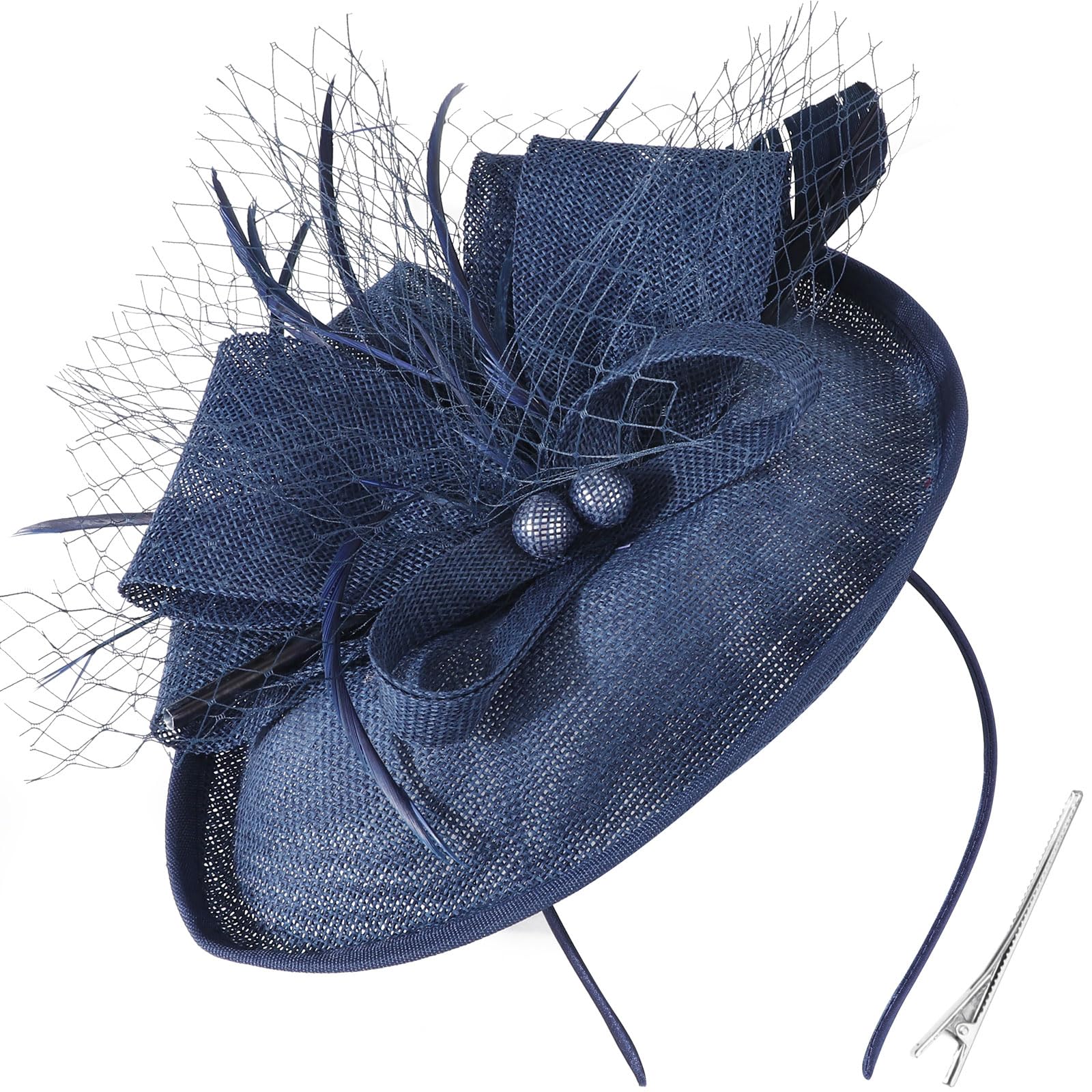 DRESHOW Flower with Single Arrow Feather Fascinators Hat Headband and a Forked Clip Bridal Headwear Derby Fascinator Pillbox Hat Headdress for Girls & Women