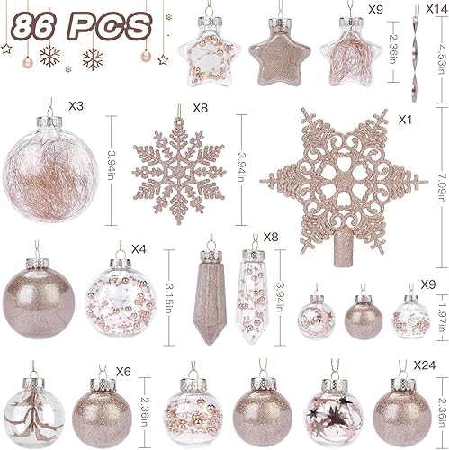 Miniatura 2 de SHareconn Juego de 86 adornos transparentes para árbol de Navidad, bolas de plástico irrompibles y transparentes para decoración de árbol de