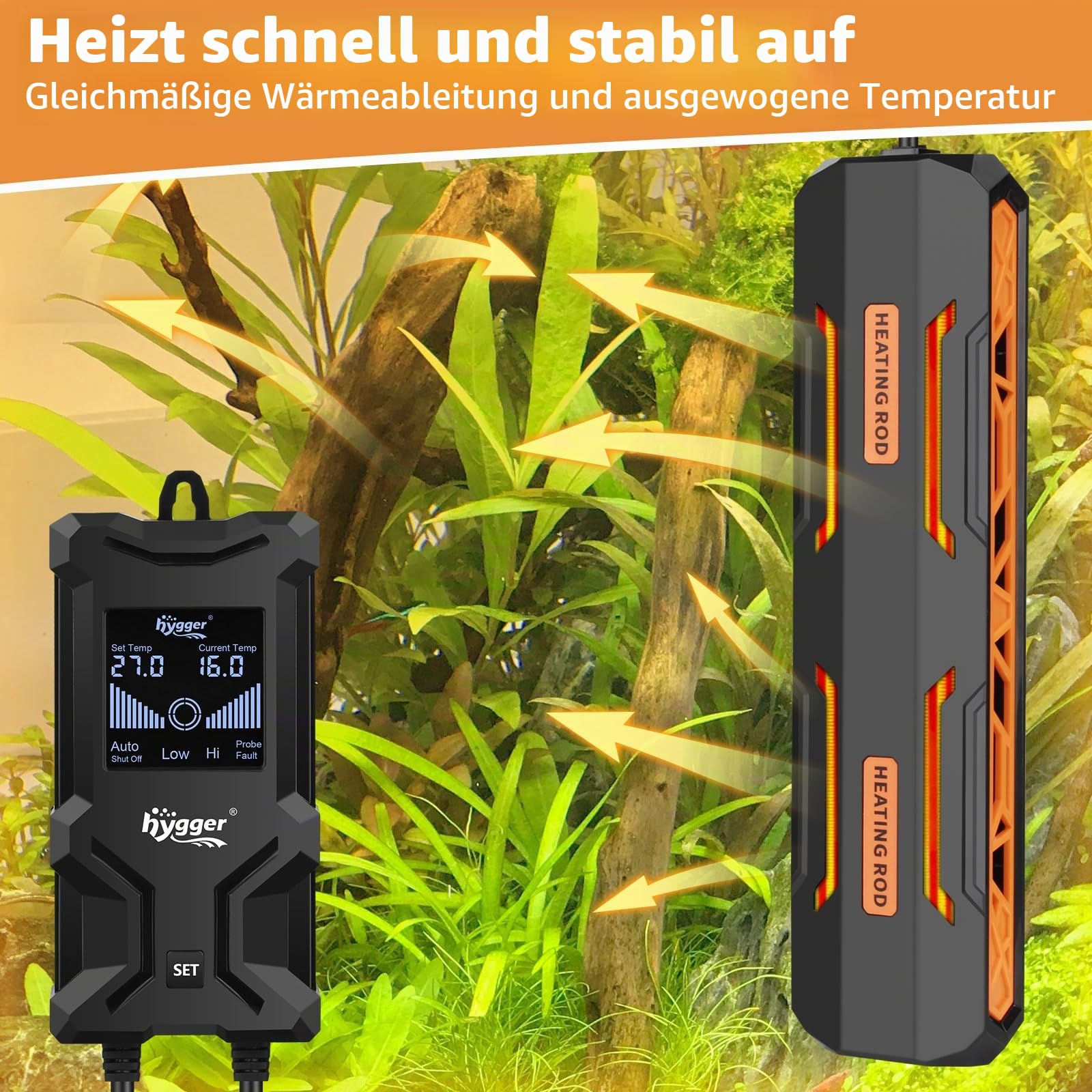 hygger Aquarium Heizung, 1200W Tauch Aquarium Heizer mit Intelligentem LCD Digitalanzeige Controller und Automatischem Abschaltschutz Aquarium Heizstab für 500-1000L Süßwasser Salzwasser Tank