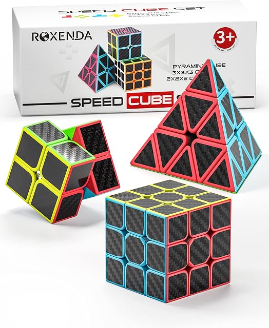 ROXENDA Speed Cube Set with Carbon Fiber 2x2 3x3 Pyramid Cube (Carbon fiber cube set)