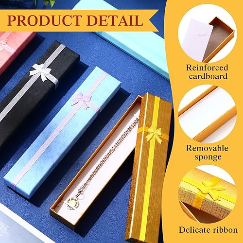 Miniatura 3 de Sherr 36 cajas de regalo de joyería con lazo de cinta, cajas de joyería de cartón vacías para collares, cajas de regalo para pulsera, bolígrafo,