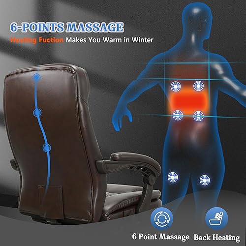 Miniatura 6 de NOBLEMOOD Silla de oficina de masaje de 6 puntos, silla de oficina ejecutiva calentada con función de masaje vibratorio, silla de oficina reclinable
