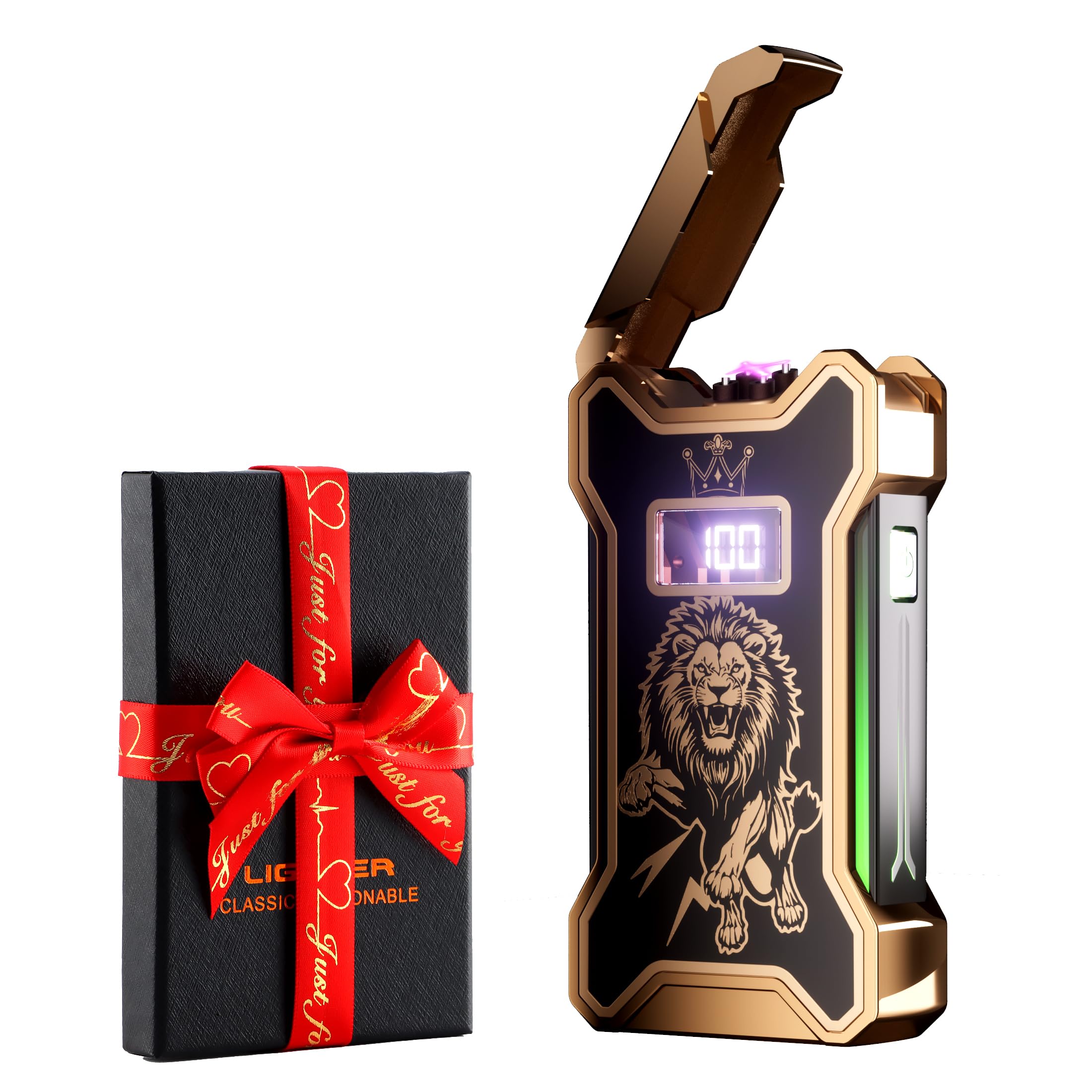 Dachance Electric Lighter for Men Dad Him Digital Counter Bettery Display Windproof Flameless Plasma USB Rechargeable Arc Birthday Gifts for Men, Boyfriend, Husband