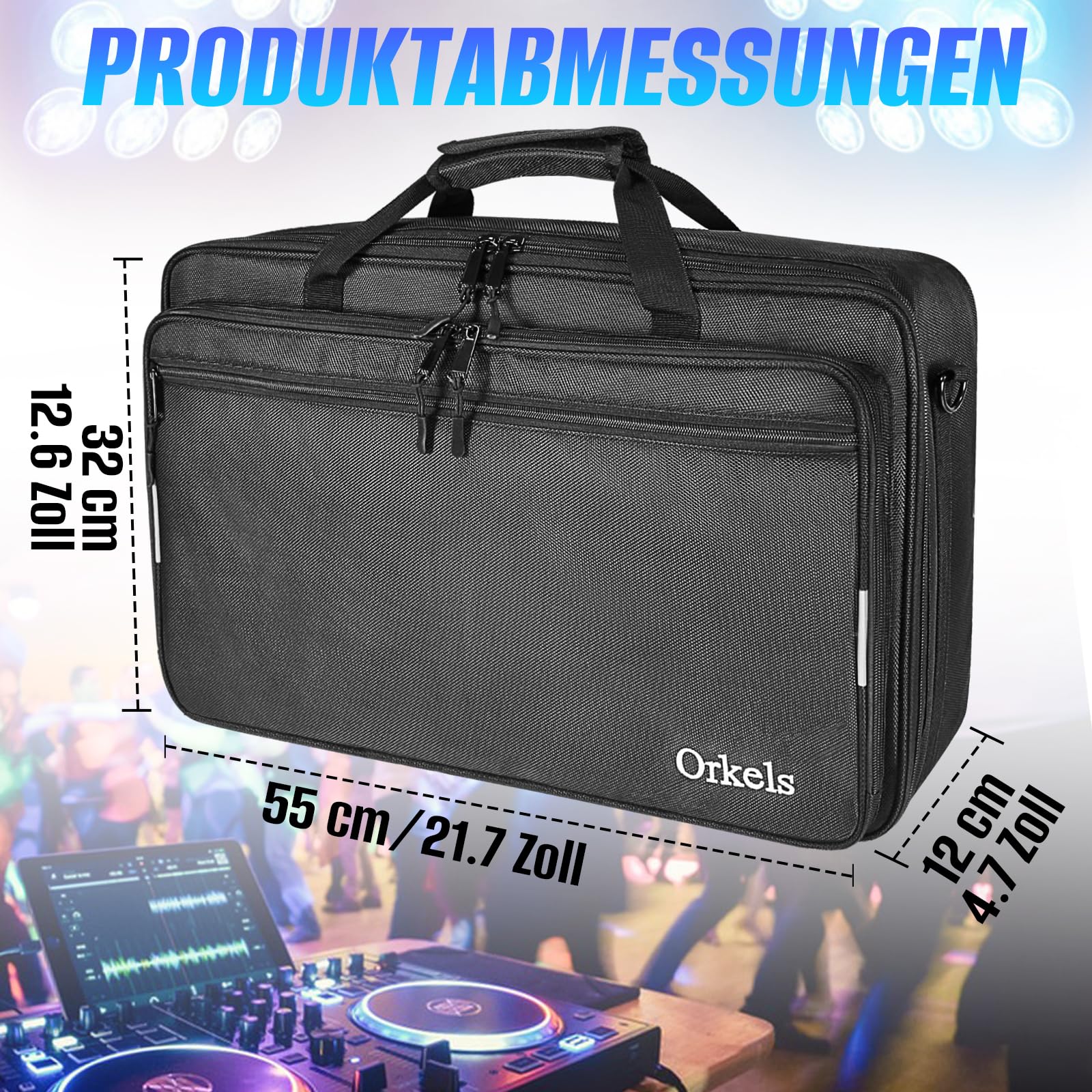 SUNDOY Bolsa de Transporte para DJ Compatible con Pioneer Controller – Maletín de Transporte a Prueba de Golpes con Correa para el Hombro y Compartimentos para Accesorios, Negro, 55x32x12-CM, Tejido