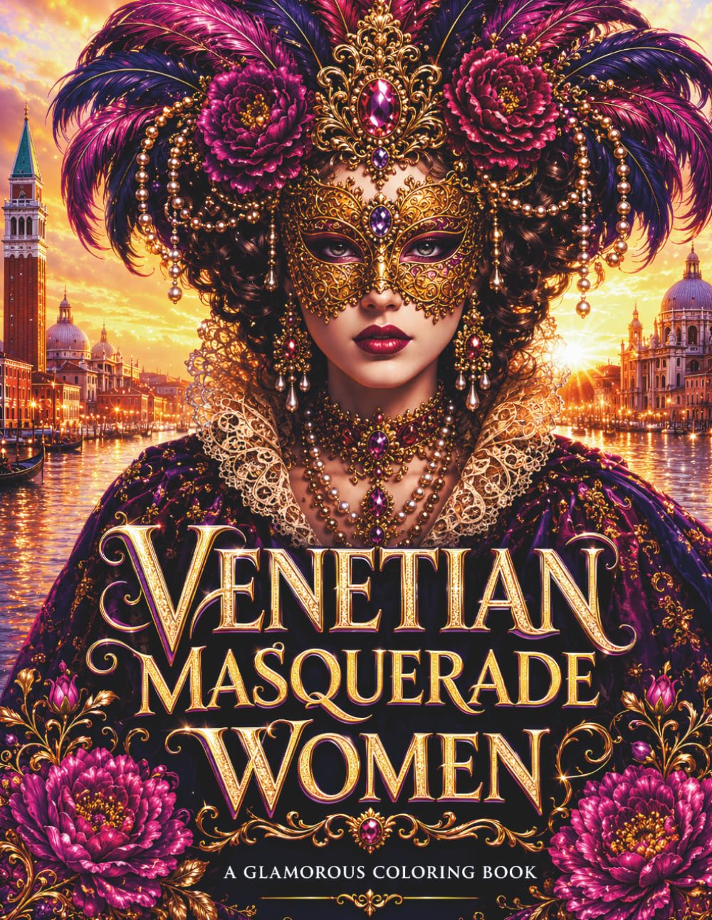 Venetian Masquerade Women Coloring Book: Elegant Carnival of Venice Ladies with Ornate Masks, Feathers, Lace, Pearls & Glamorous Portraits for Adults and Teens