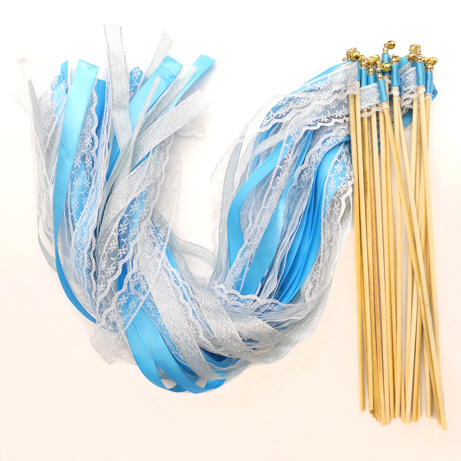 100 Baguettes Magiques Avec Rubans Et Cloches - Pour Mariage, Fête, Anniversaire - Blanc Et Champagne