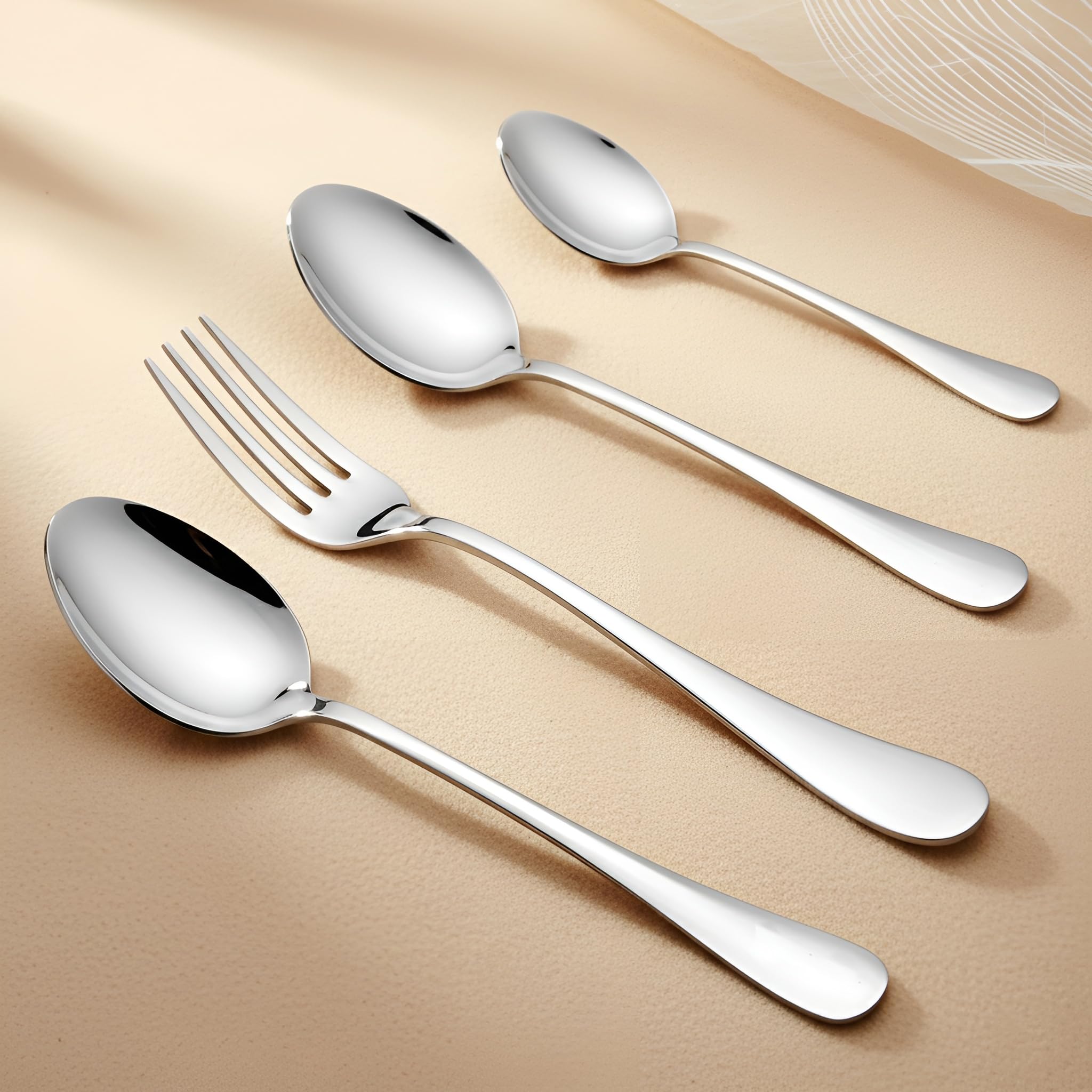 24 Pieces Stainless Steel Cutlery Set for Home & Kitchen (Contains: 6 Table Spoons, 6 Forks, 6 Tea Spoons, 6 Dinner Spoons), Spoon Set, Luxury Dining Tableware Gift for House Warming, Silver