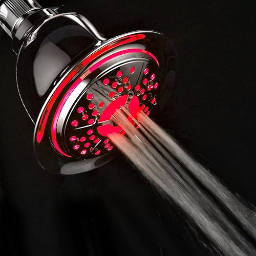 Miniatura 4 de PowerSpa - Cabezal de ducha LED cromado de 4 ajustes con tecnología de boquilla de presión turbo de chorro de aire; 7 colores de luces LED cambian