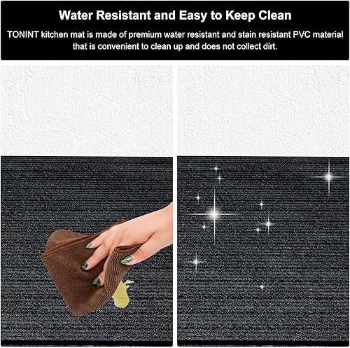 Miniatura 4 de TONINT 2 tapetes de cocina acolchados (19.7 x 31.5 + 19.7 x 47.3 pulgadas), tapetes de cocina antideslizantes y tapetes ergonómicos cómodos para