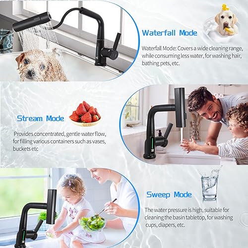 Miniatura 2 de Tivezlor Grifo de baño con rociador extraíble, pantalla de temperatura, grifo de baño elevable  giratorio de 360, grifo de lavabo de baño de un solo