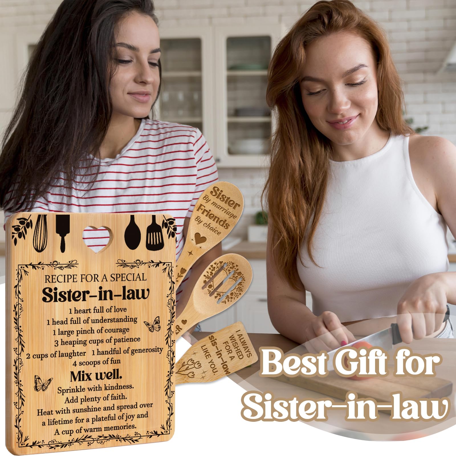 Gifts for Sister in Law - "Recipe for a Special Sister-in-Law", Sister in Law Birthday Gifts Engraved Bamboo-Made Cutting Board Set, Mothers Day Gifts for Sister in Law.