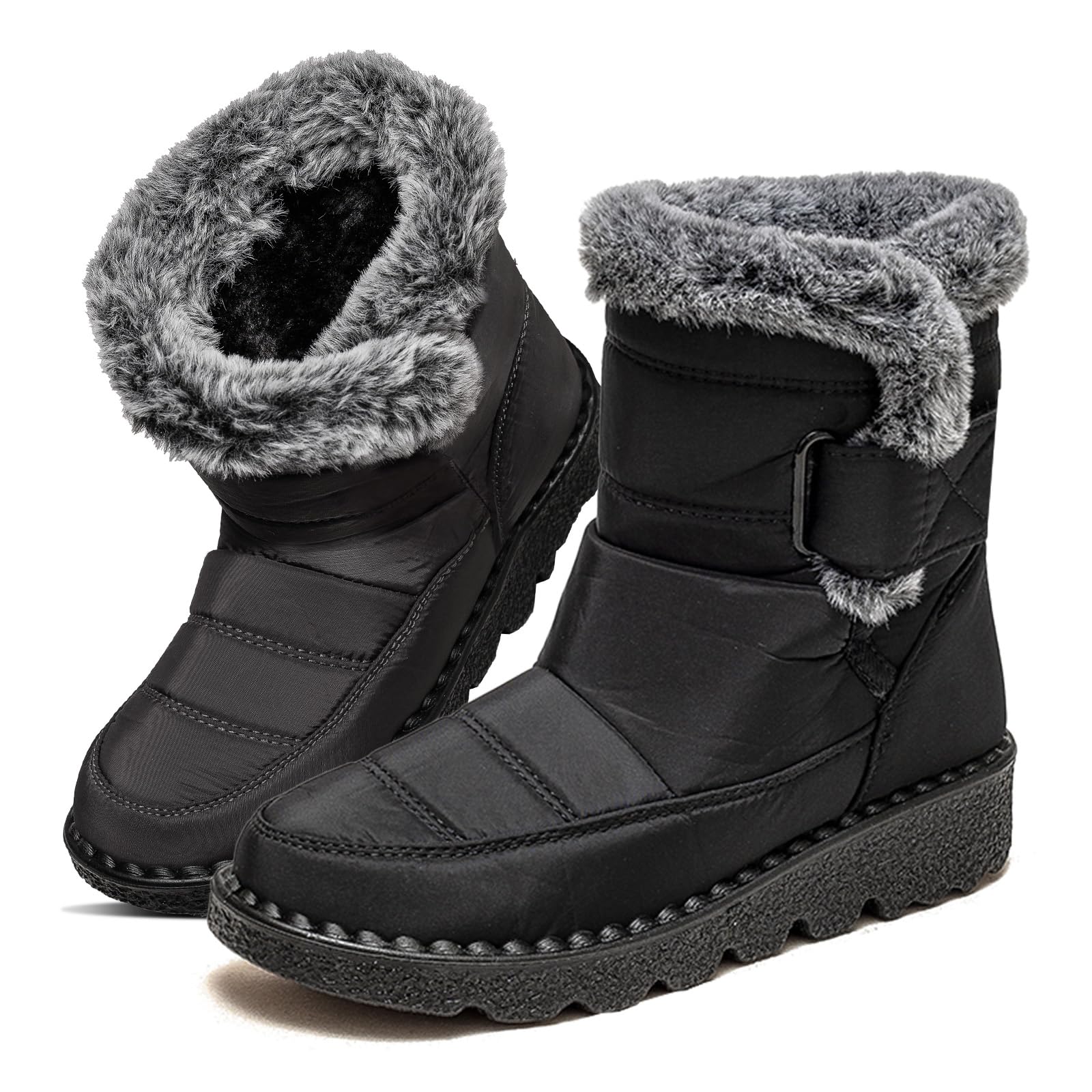 Snow Boots Waterproof Warm Plush Lined Mid-Calf Winter Boots with Non-Slip Outsole for Cold Weather