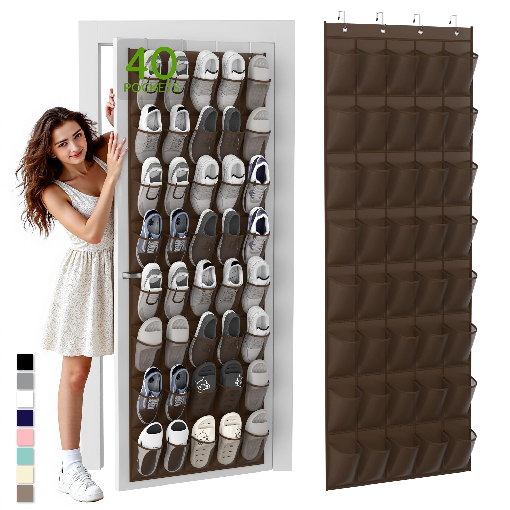 Unjumbly Over the Door Shoe Organizer with 40 Large Breathable Mesh Pockets, Space Saving Shoe Holder, Hanging Shoe Rack for Entryway Bedroom Closet