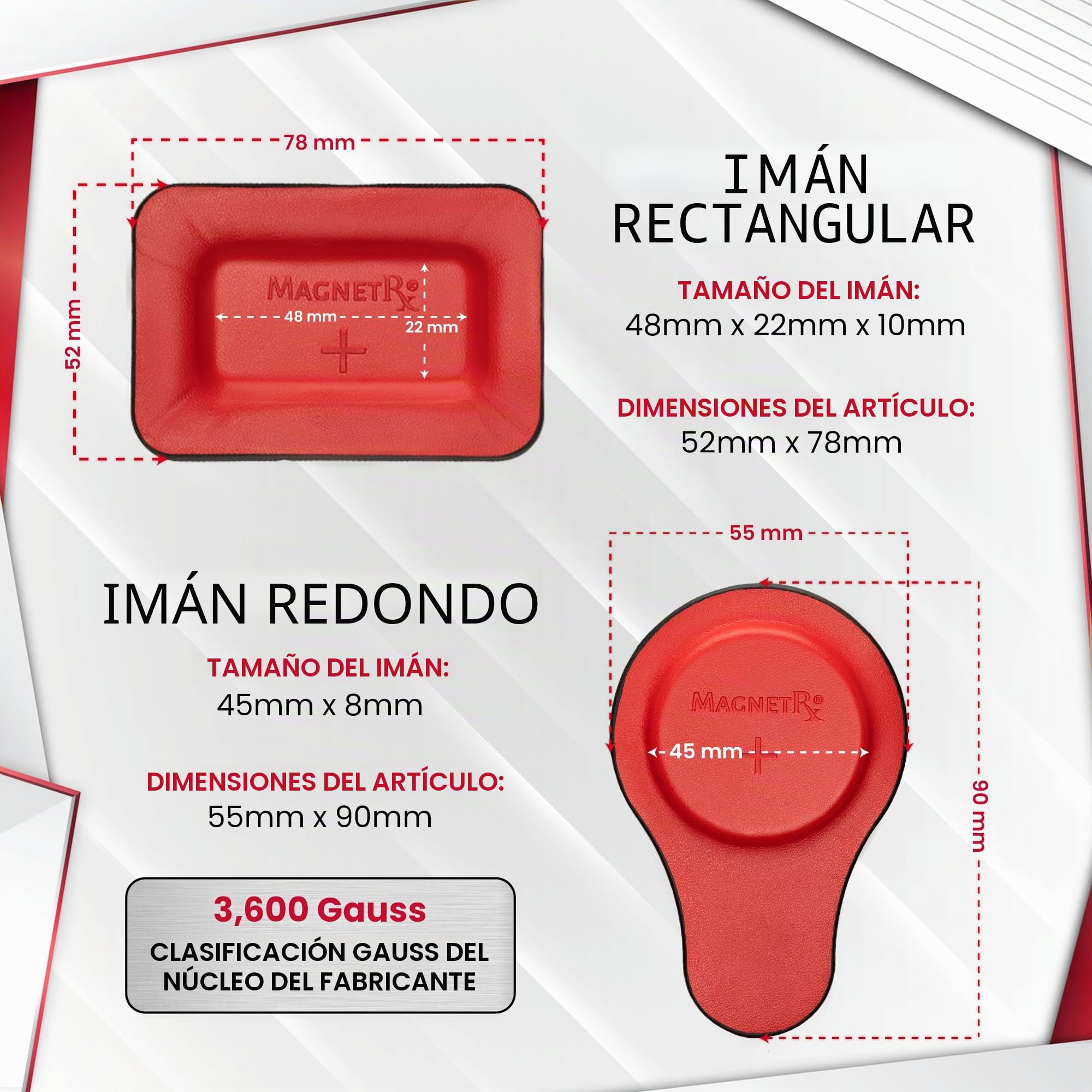 MagnetRX® Kit para Biomagnetismo Médico – Set Dr. Goiz para Terapia de Pareja – Piezas Magnéticas Redondas y Rectangulares de 3600 Gauss (Paquete de 12)