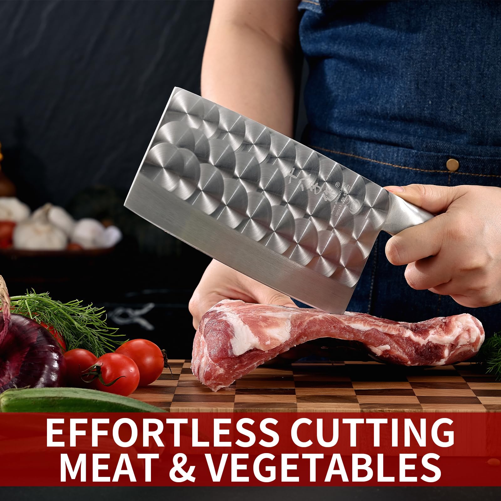 SHI BA ZI ZUO Mannaia da Macellaio,Coltello da Cucina Machete Professionale con Maniglia in Acciaio Inox Ergonomica