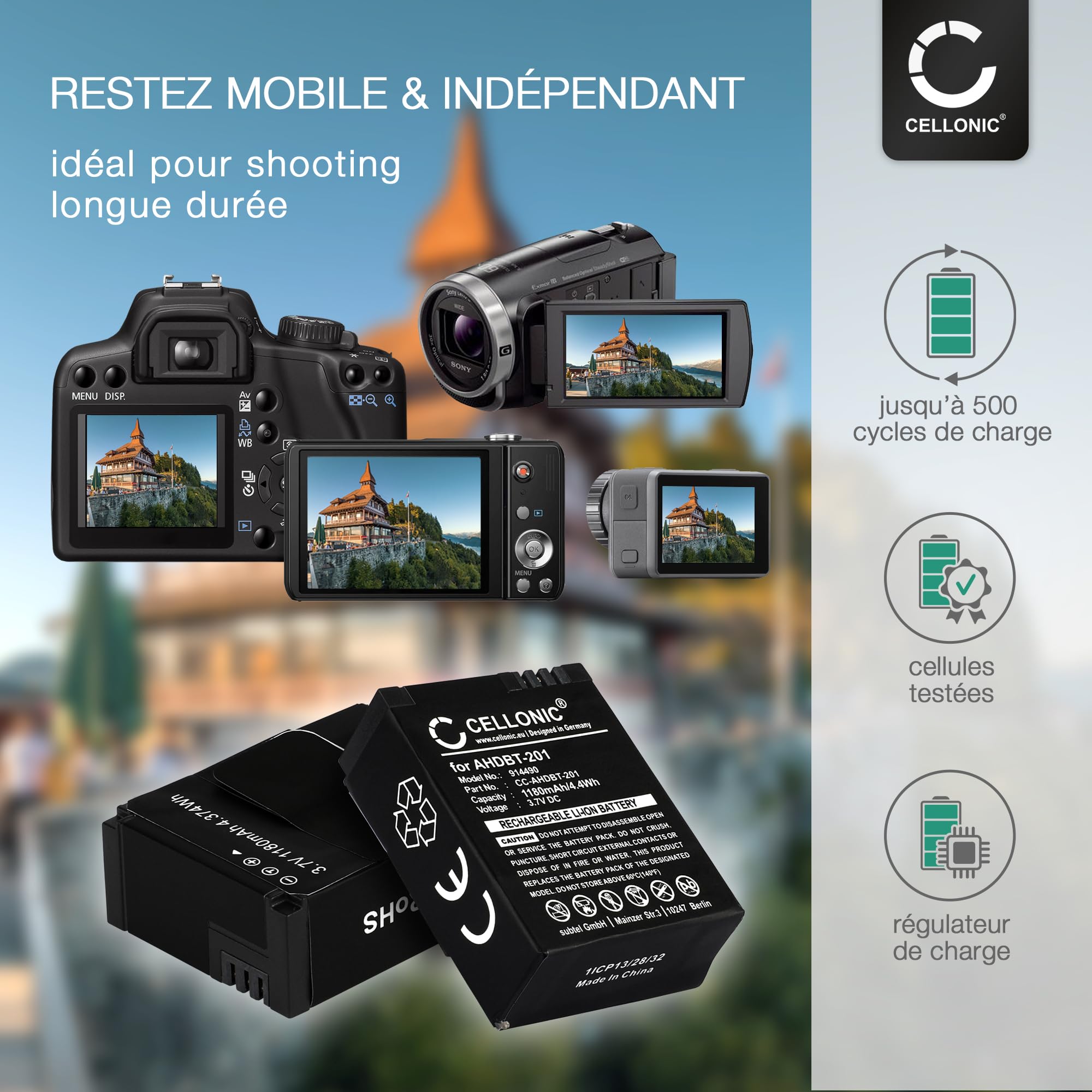 CELLONIC 2X Batterie Compatible avec GoPro Hero 3, Black, AHDBT-201