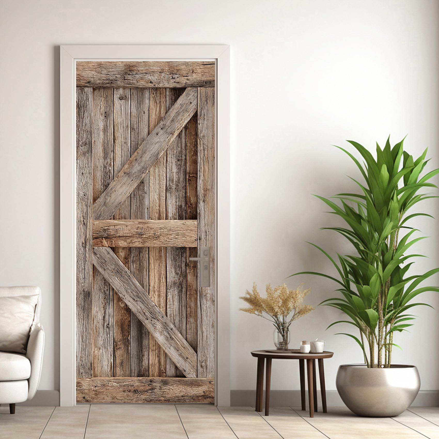 Holzoptik Türtapete Selbstklebend 100x200, 3D Grau Türbilder Türfolie Türposter Türaufkleber Selbstklebende PVC, Türdeko Holzoptik