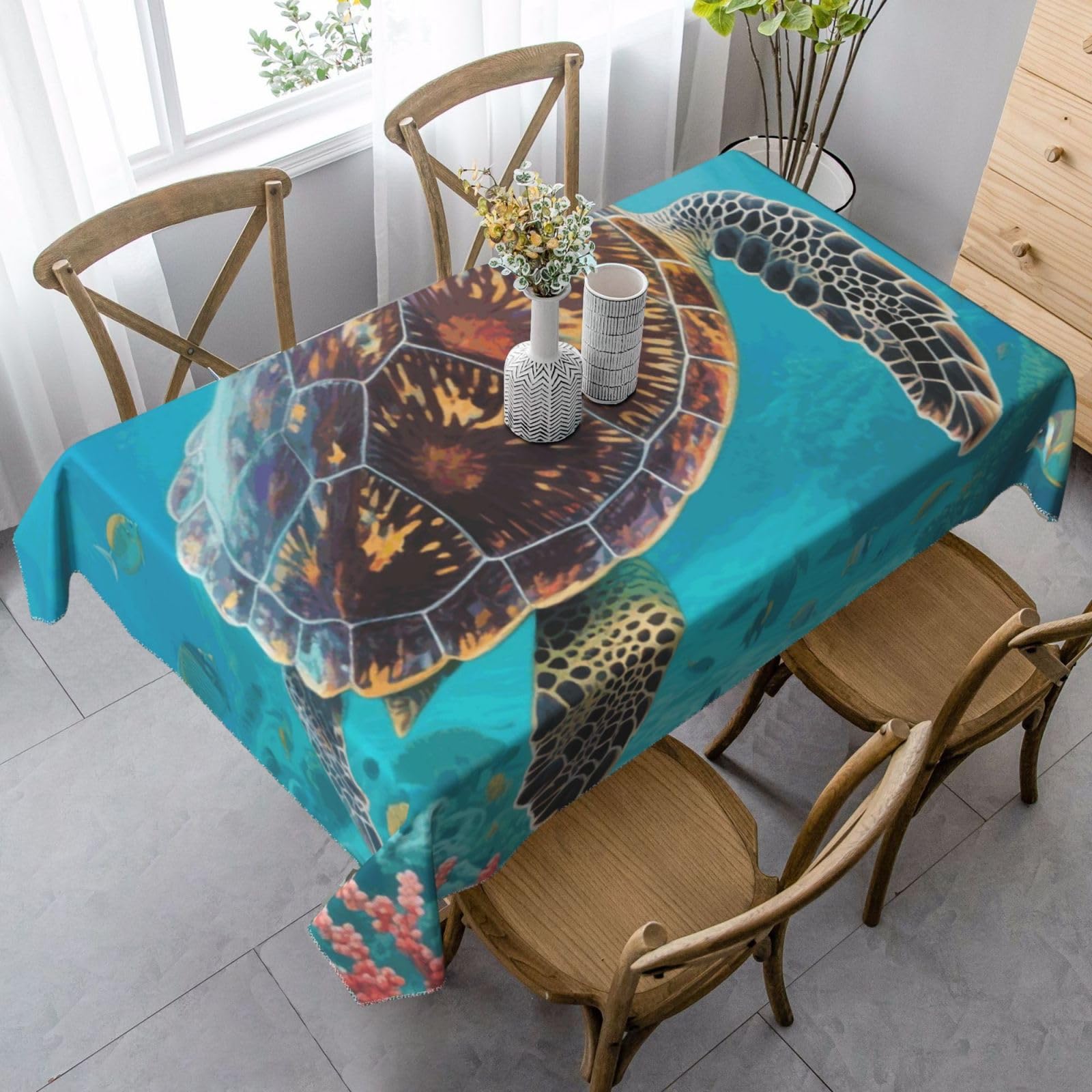 FekiLoot Sea Turtle Rectangle Tablecloth 35x55 Inch, Washable Reusable Farmhouse Table Cloths Wrinkle Free and Spillproof Kitchen Dinning Table Cover for Party Wedding Picnic Home Decor Tablecloths