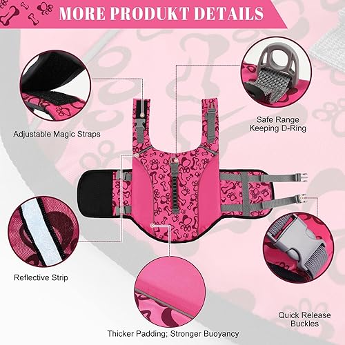 Miniatura 4 de ALAGIRLS Chaleco salvavidas para perros y mascotas, chaleco salvavidas antidesgarros Ripstop, flotadores salvavidas para cachorros, flotadores para