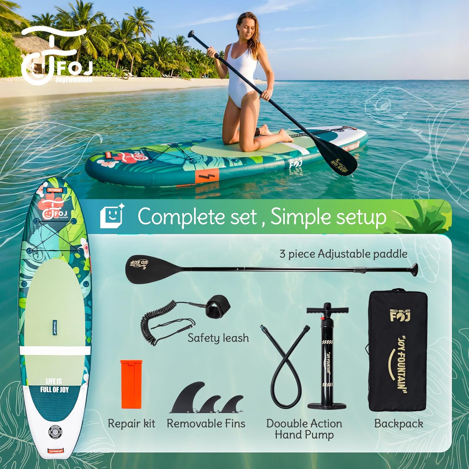 10'/11' Inflatable Stand Up Paddle Board with Premium SUP Paddleboard Accessories, Wide Stable Anti-Slip EVA Deck,Paddle Boards for Adults & Youth of All Skill Levels
