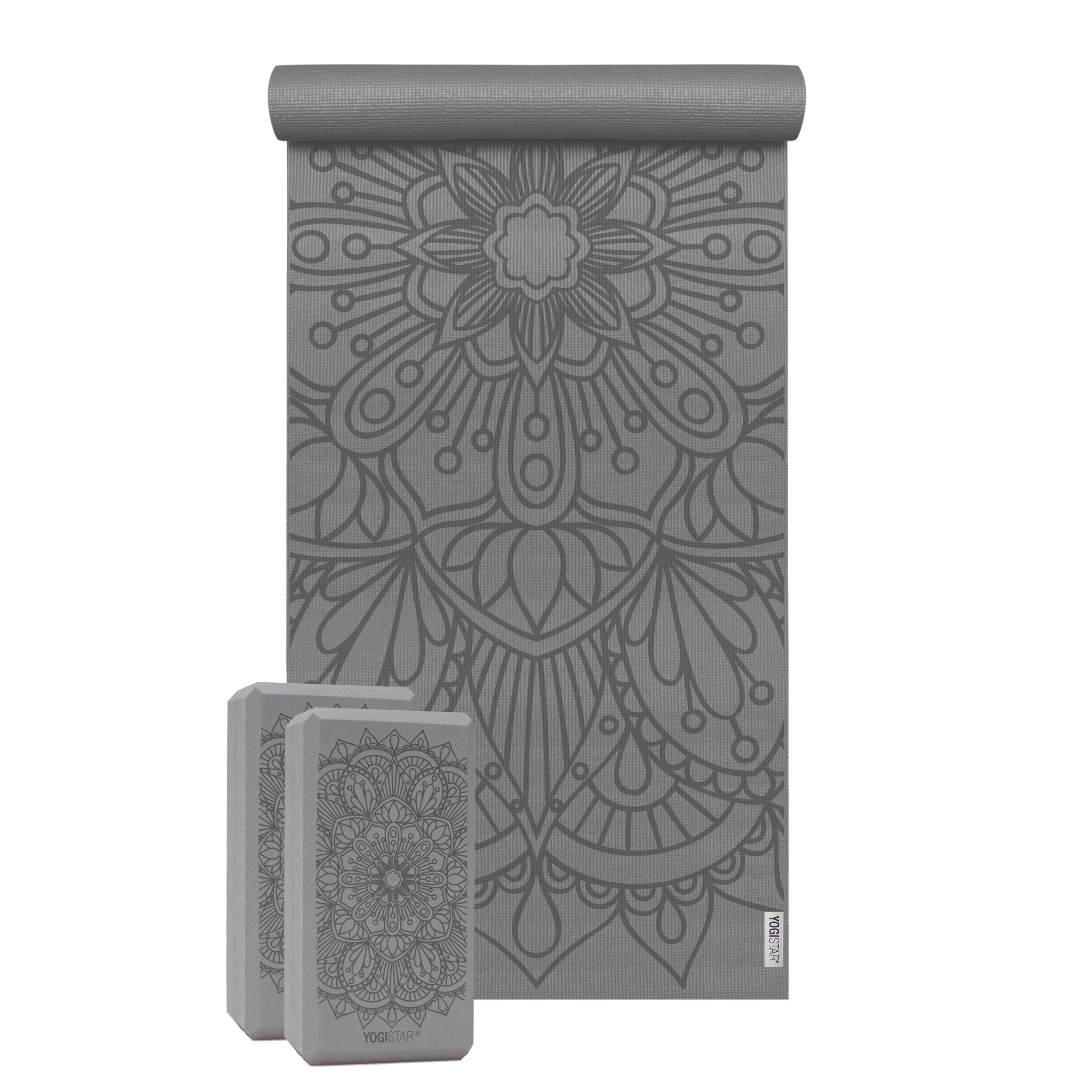 Yogistar Yoga-Set Starter Edition - Lotus Mandala (Yogamatte + 2 Yogablöcke) 183 x 61 x 0.4 cm, Bordeaux