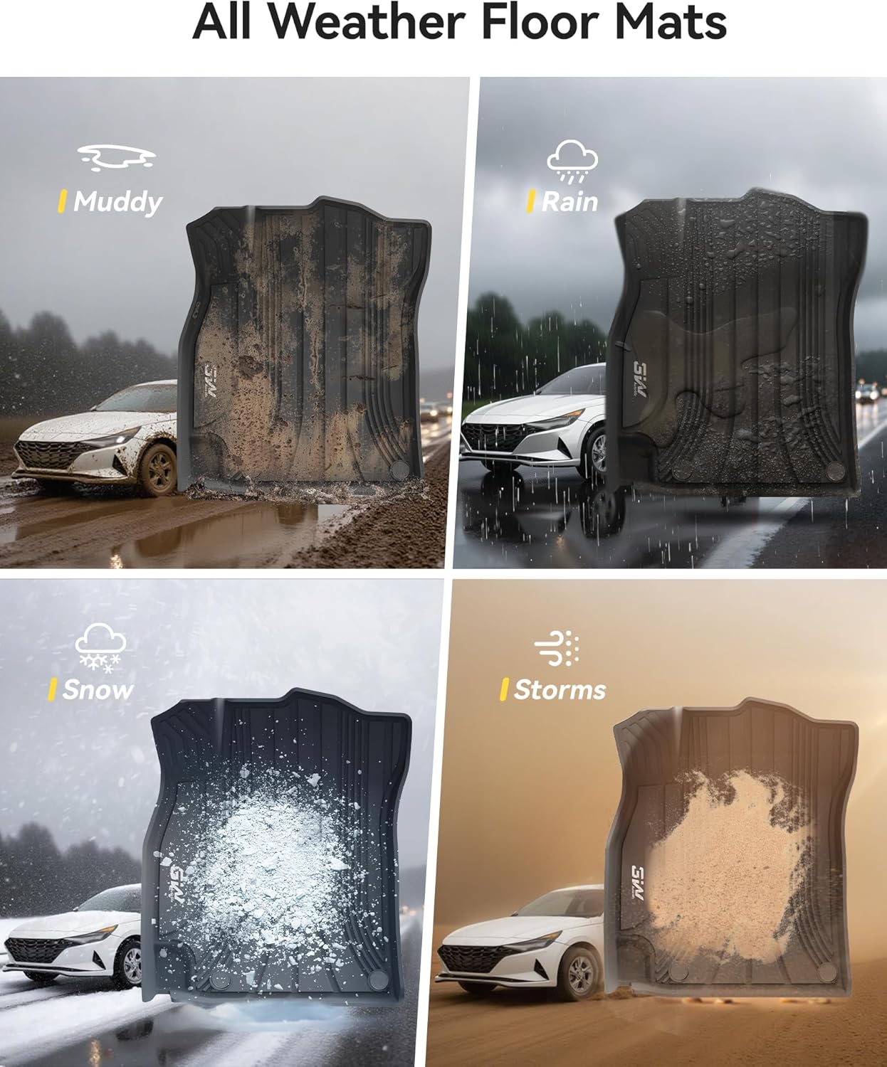 3W Floor Mats Fit Hyundai Elantra (NOT for Hybrid) 2026 2025-2021 (Only for Gas & Automatic) & Elantra N 2022-2026 (Only Fit Automatic), TPE All Weather 1st & 2nd Row Full Set Car Liners, Black - Image 6