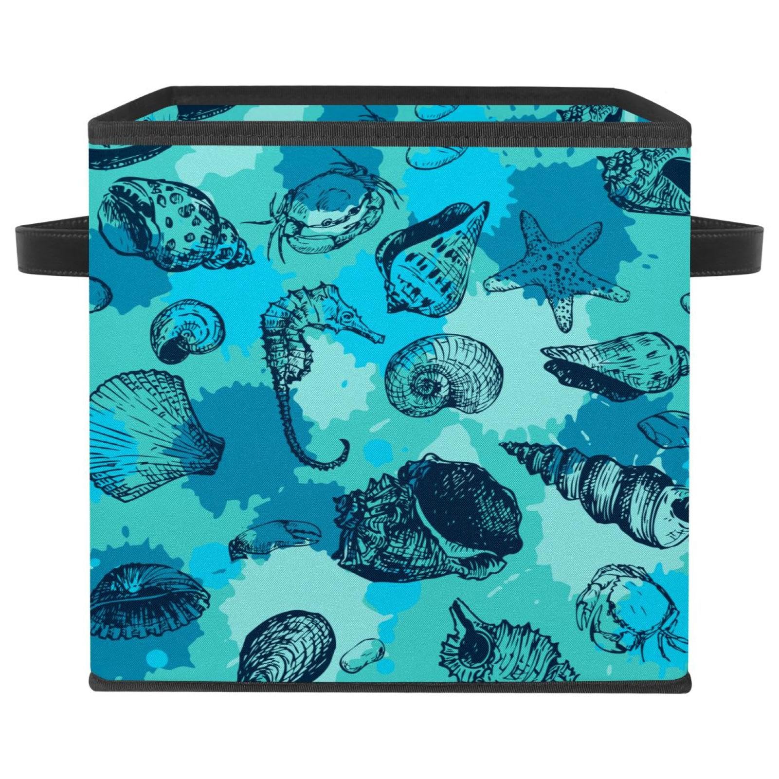 Cube de rangement enfant bleu azur aux motifs marins pour une chambre apaisante