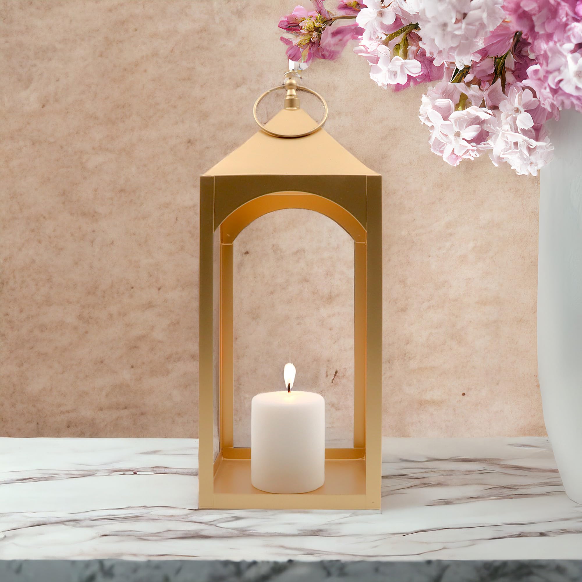 Buy HOSLEY Classic Style Iron Lantern with One Pillar Candle|Gold