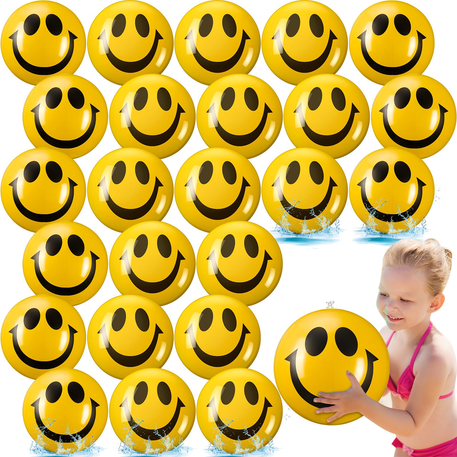 50 Pieces Smile Inflatable Beach Balls for Kids 12 Inch Summer Inflatable Beach Balls Bulk Smile Face Water Balls Toys for Swimming Pool Party Favors