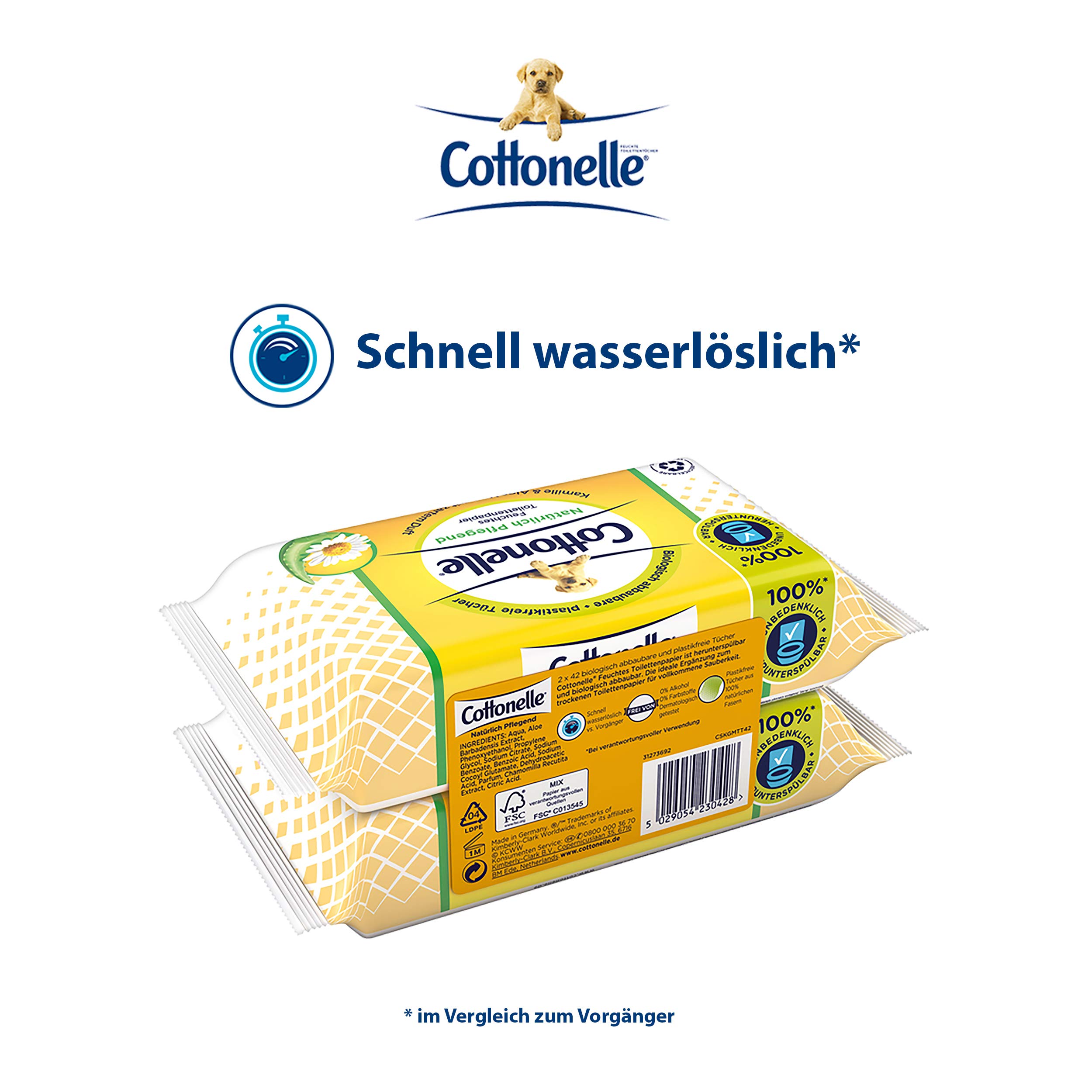 Cottonelle Feuchtes Toilettenpapier, Natürlich Pflegend, 6 x Duo-Pack mit je 84 Tücher (12 Pack insgesamt)