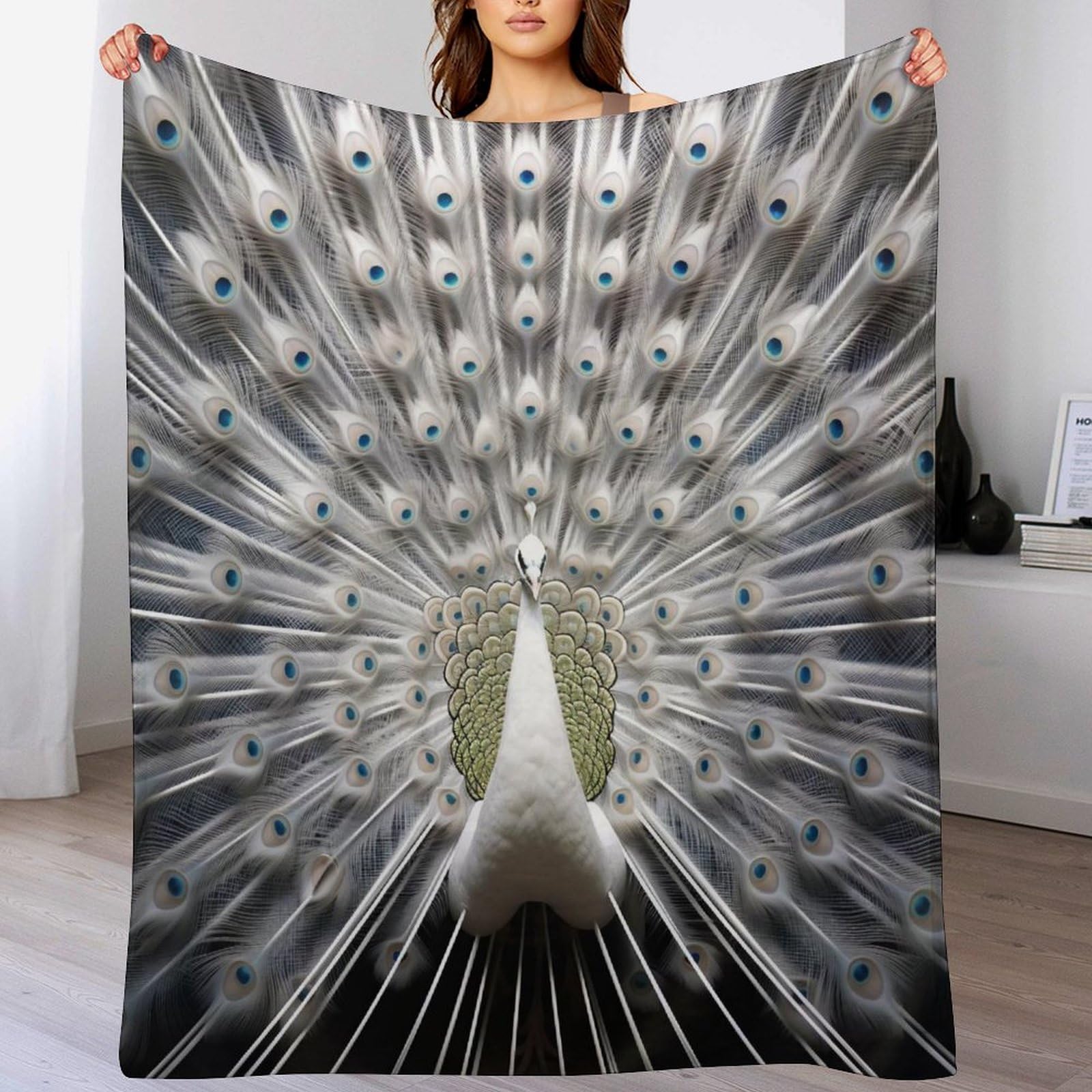 Couverture polaire paon 130x150cm légère et chaude pour lit et canapé