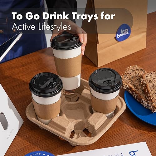 Miniatura 5 de FMP Brands Uber Eats - Bandejas desechables para 4 tazas, paquete de 45 soportes compostables de fibra de pulpa para tazas de 8 a 32 onzas, soportes