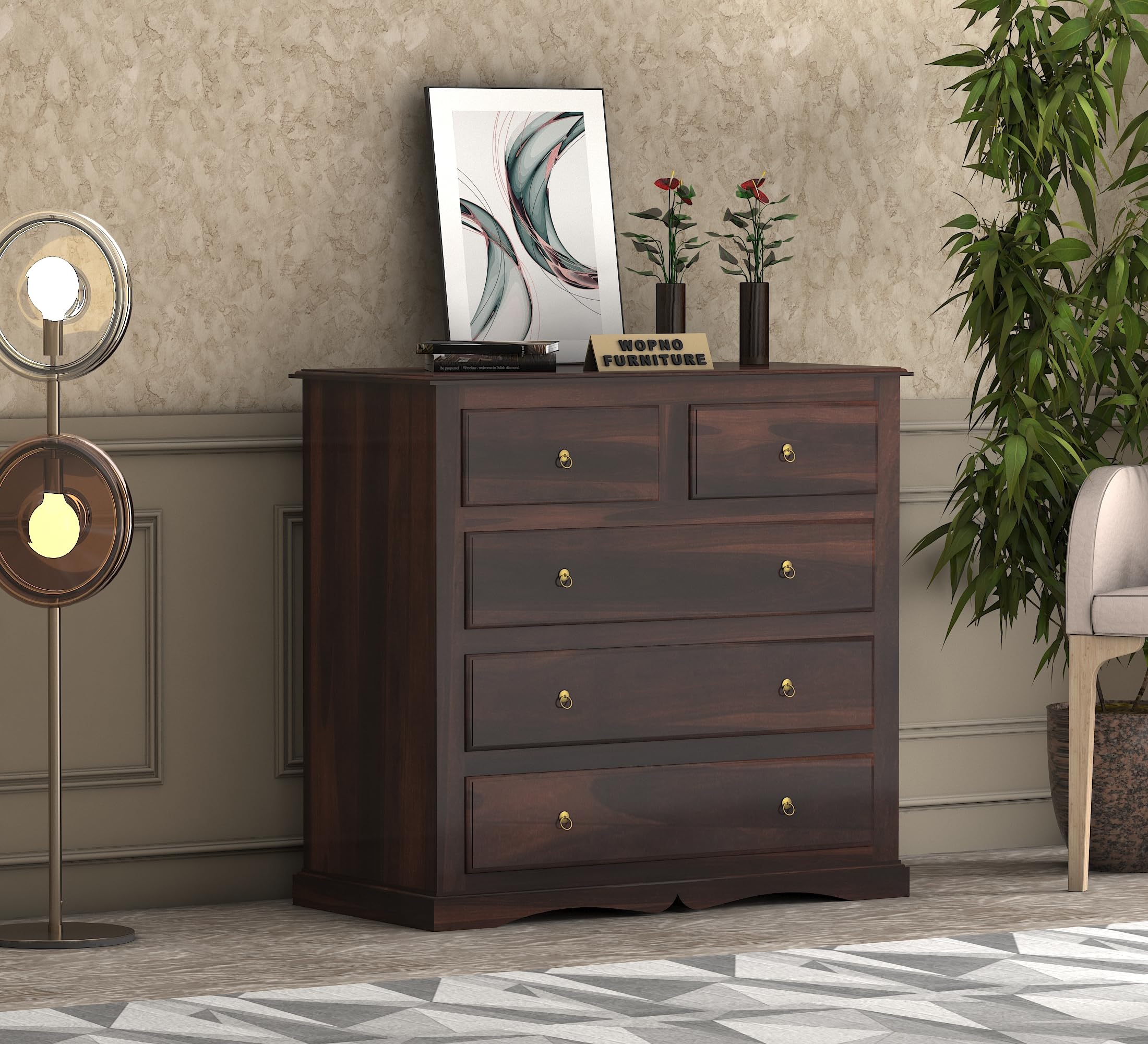 Sheesham Wooden Chest of Drawer for Living Room | Solid Wood Dresser Storage for Bedroom with 5 Drawer | Rosewood Cabinet Storage (Walnut)-image-45