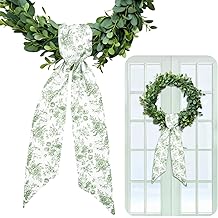 Whaline 2Pcs Green Flower Wreath Sash for Front Door Chinoiserie Floral Garland Ribbon for Holiday Party Home Decor Indoor Outdoor