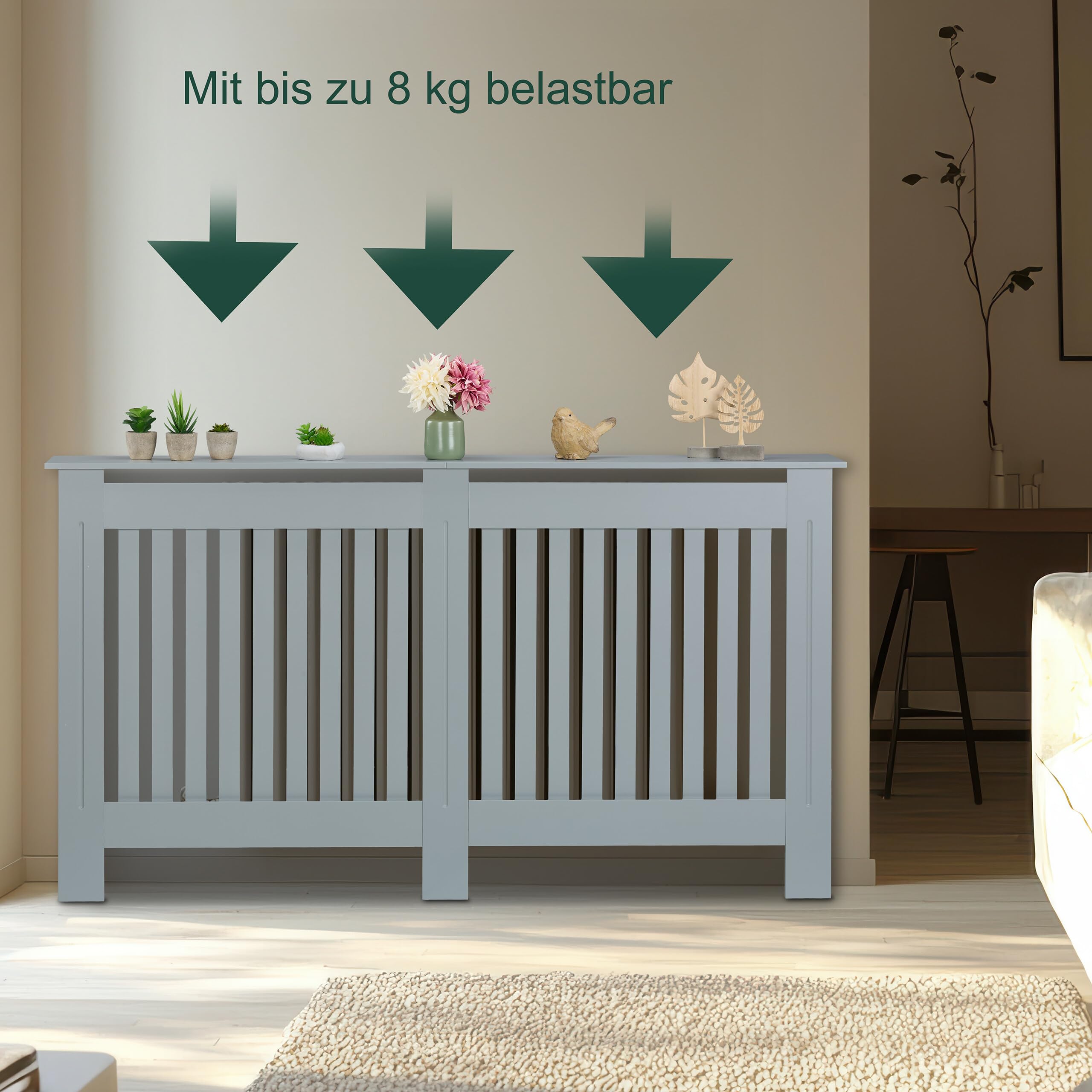 Relaxdays Heizkörperverkleidung Landhausstil, HBT 83x152x19 cm, für alte Heizkörper, Heizungsabdeckung Regal, MDF, grau