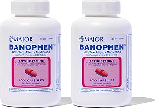 MAJOR Banophen Diphenhydramine HCI 50 mg Capsules - Temporarily Relief from The Symptoms of Hay Fever and Upper Respiratory Allergies - Antihistamine - Allergy Medicine - 1000 Capsules (2-Pack)