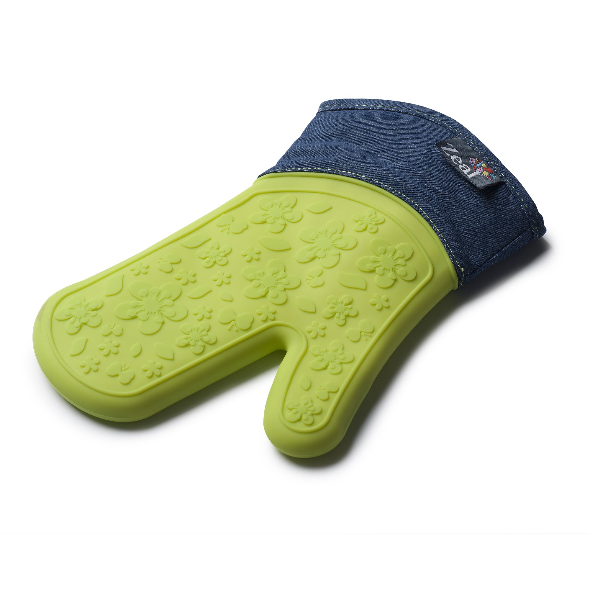 Zeal Lime Green Silicone Heavy Duty Single Oven Mitt Glove, (29 Cm Long) - Denim