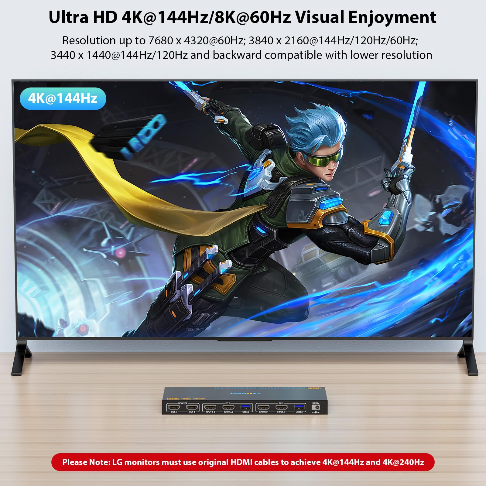 Switch KVM USB 3.0 HDMI 2 PC 2 monitor 8K @ 60Hz, camgeet KVM switch HDMI & USB Switcher Dual Mode, Cross Display, per 2 computer, condividere 2 monitor e 4 porte USB 3.0, con telecomando cablato