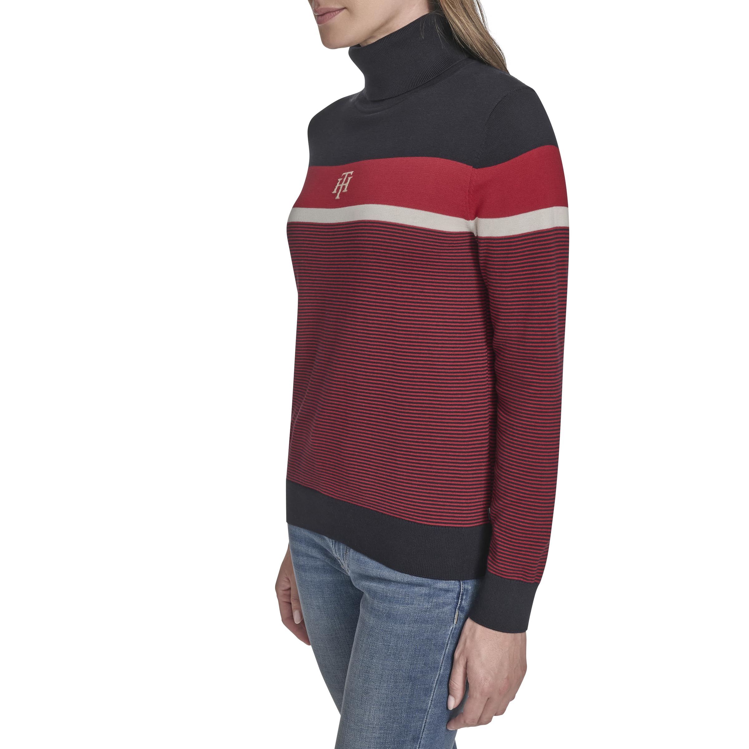Tommy Hilfiger Long Sleeve Cotton Turtleneck Light Weight Sweater Maglione Donna